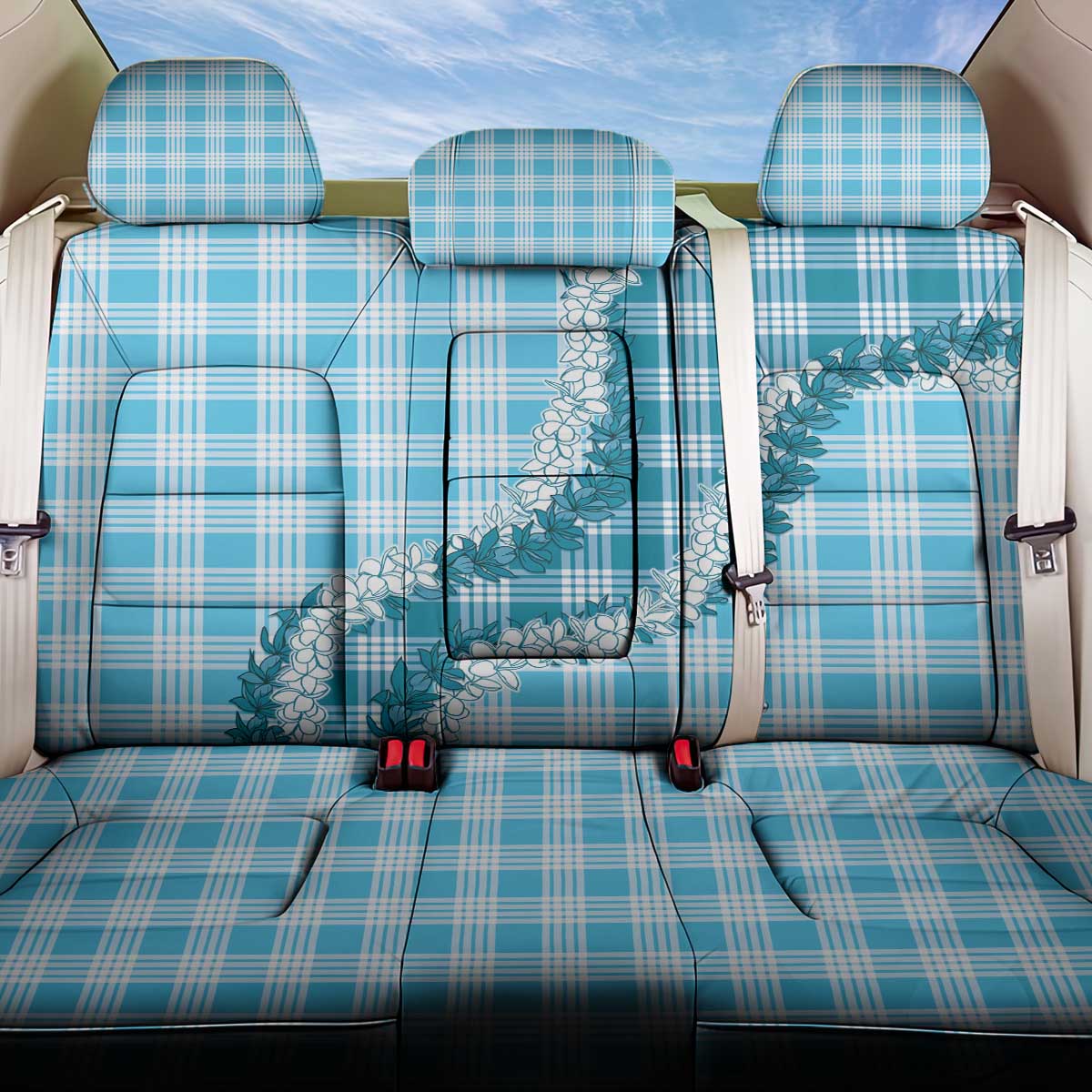 Blue Hawaii Palaka Back Car Seat Cover Hawaiian Honohono Lei