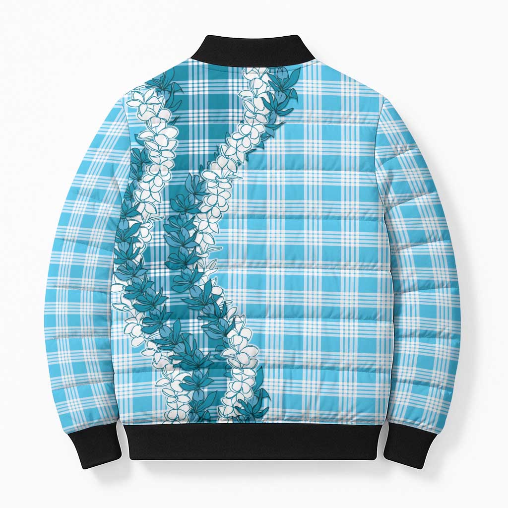Blue Hawaii Palaka Bomber Puffer Jacket Hawaiian Honohono Lei LT05 - Polynesian Pride