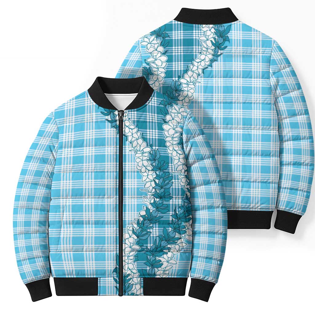 Blue Hawaii Palaka Bomber Puffer Jacket Hawaiian Honohono Lei LT05 - Polynesian Pride