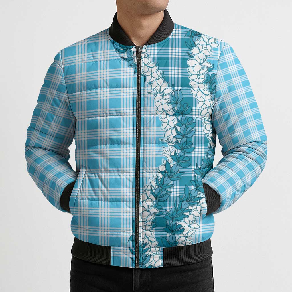 Blue Hawaii Palaka Bomber Puffer Jacket Hawaiian Honohono Lei LT05 - Polynesian Pride