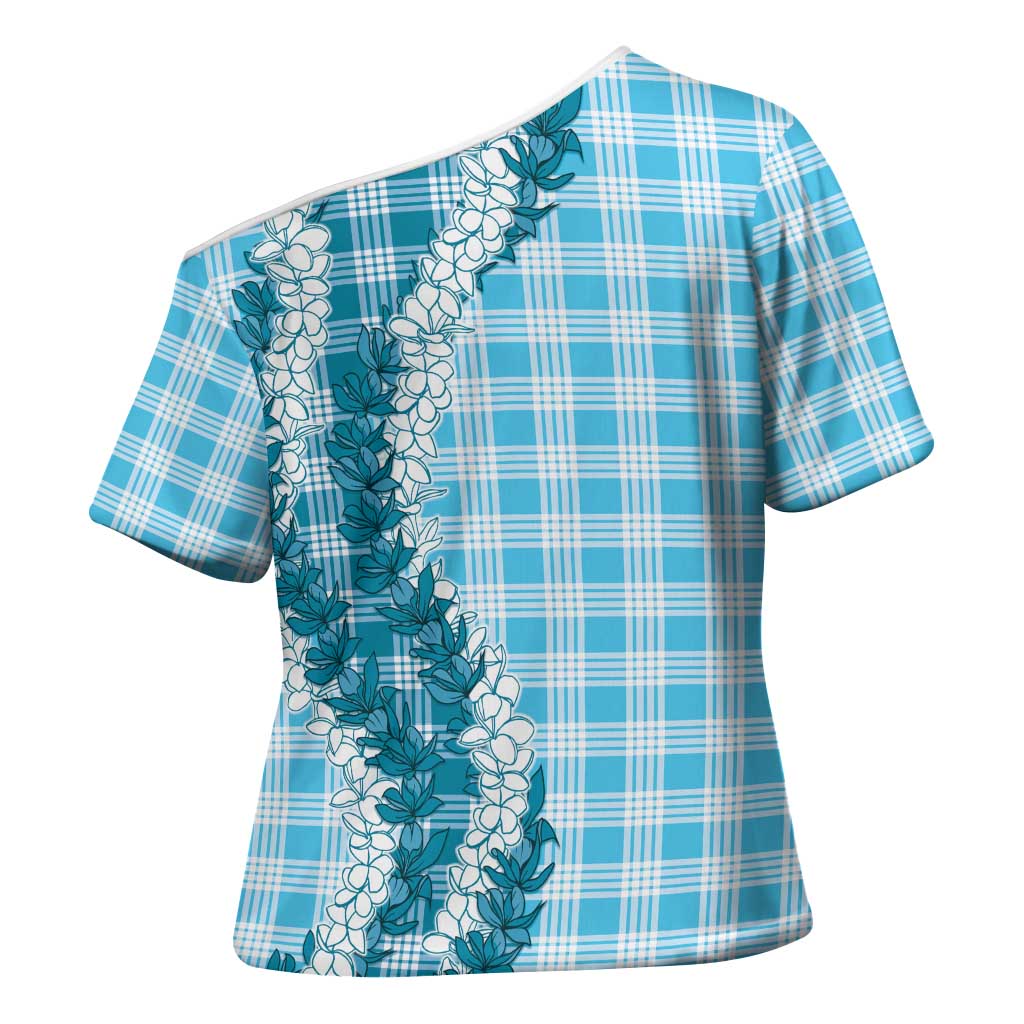 Blue Hawaii Palaka Cross Shoulder Shirt Hawaiian Honohono Lei LT05 - Polynesian Pride