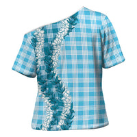 Blue Hawaii Palaka Cross Shoulder Shirt Hawaiian Honohono Lei LT05 - Polynesian Pride