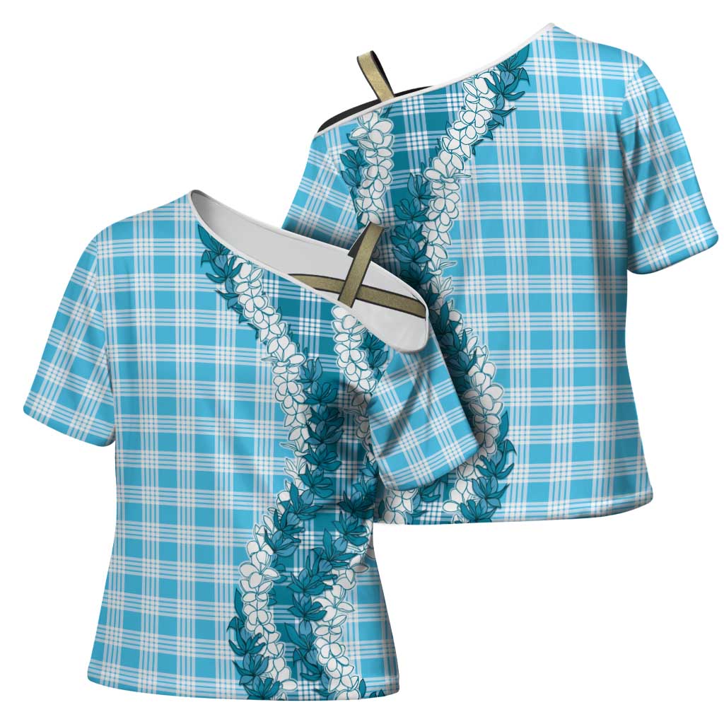 Blue Hawaii Palaka Cross Shoulder Shirt Hawaiian Honohono Lei LT05 - Polynesian Pride
