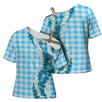 Blue Hawaii Palaka Cross Shoulder Shirt Hawaiian Honohono Lei LT05 - Polynesian Pride