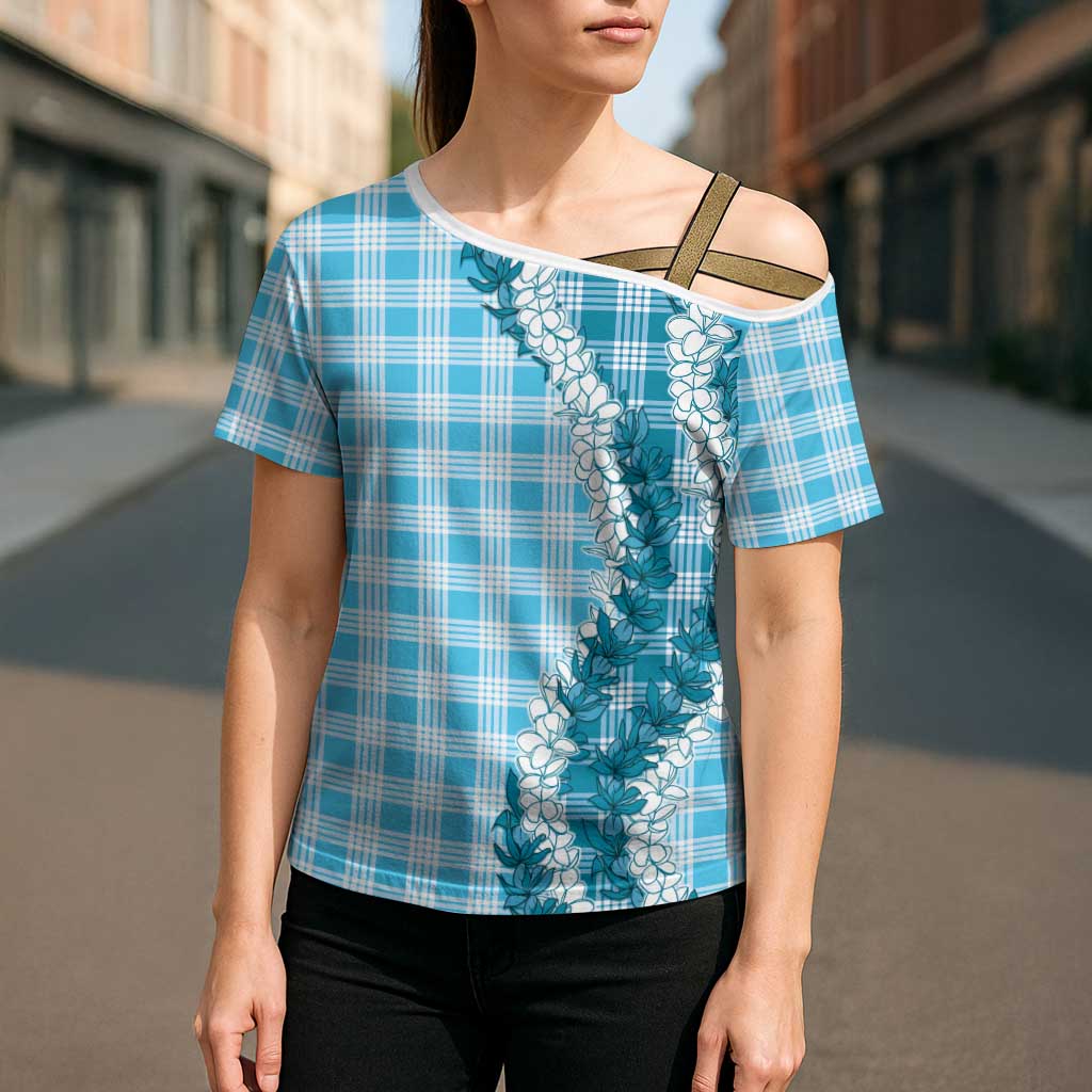 Blue Hawaii Palaka Cross Shoulder Shirt Hawaiian Honohono Lei LT05 - Polynesian Pride