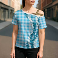 Blue Hawaii Palaka Cross Shoulder Shirt Hawaiian Honohono Lei LT05 - Polynesian Pride