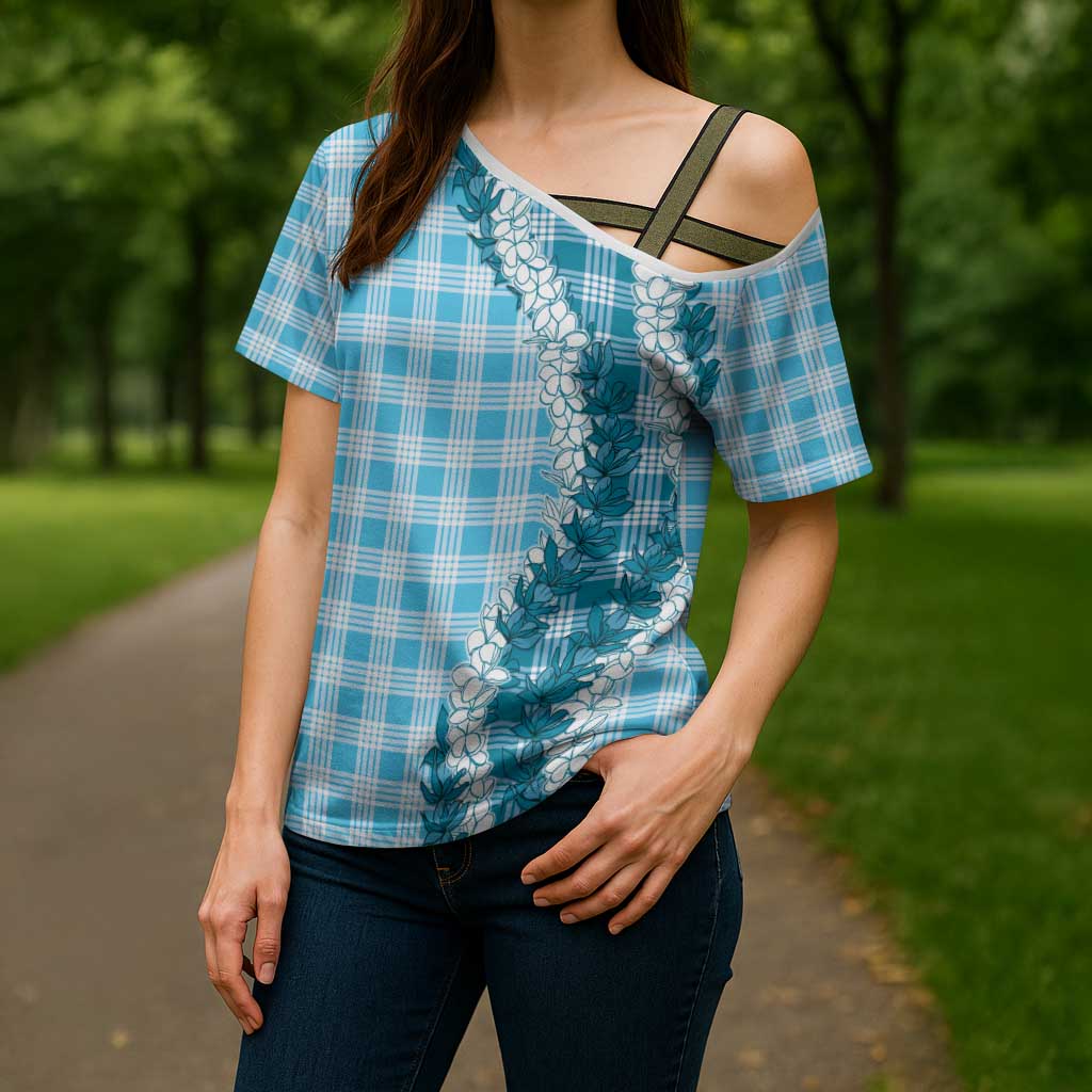 Blue Hawaii Palaka Cross Shoulder Shirt Hawaiian Honohono Lei LT05 - Polynesian Pride