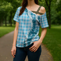 Blue Hawaii Palaka Cross Shoulder Shirt Hawaiian Honohono Lei LT05 - Polynesian Pride