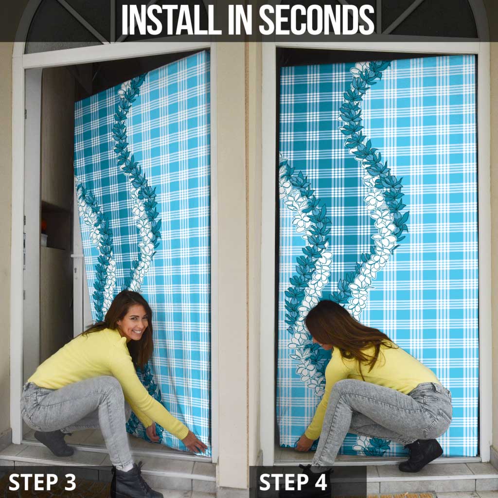 Blue Hawaii Palaka Door Cover Hawaiian Honohono Lei