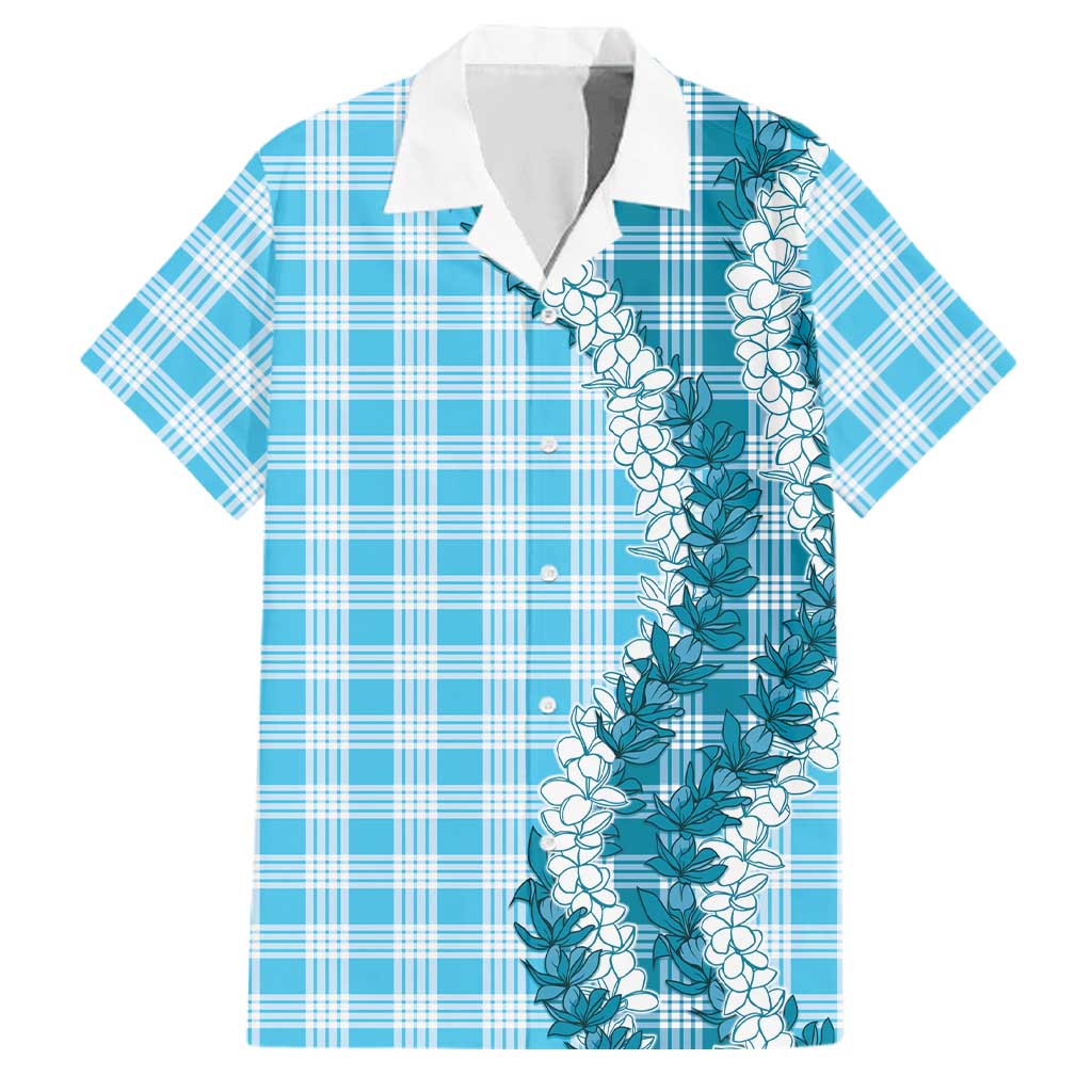 Blue Hawaii Palaka Family Matching Long Sleeve Bodycon Dress and Hawaiian Shirt Hawaiian Honohono Lei