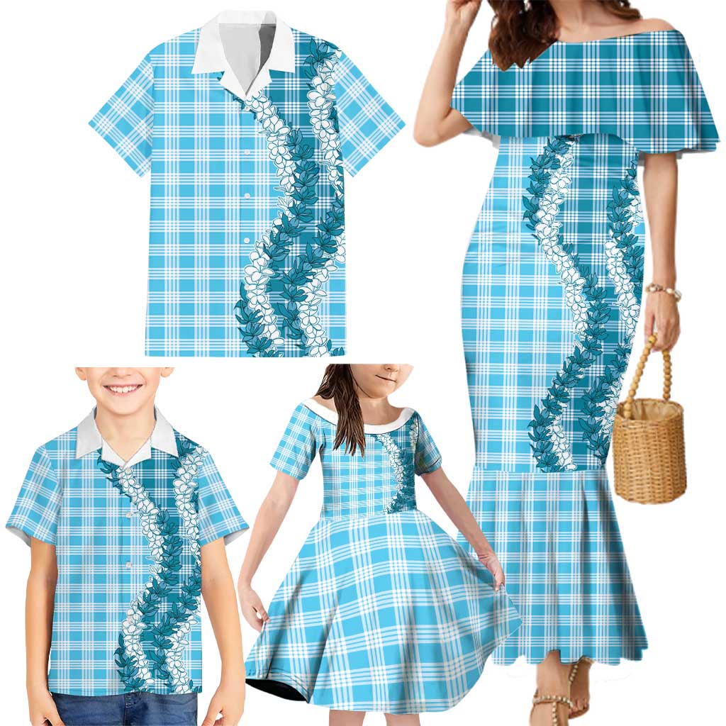 Blue Hawaii Palaka Family Matching Mermaid Dress and Hawaiian Shirt Hawaiian Honohono Lei LT05 - Polynesian Pride