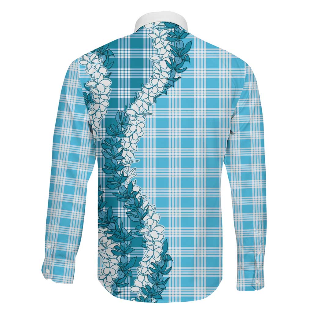 Blue Hawaii Palaka Family Matching Off The Shoulder Long Sleeve Dress and Hawaiian Shirt Hawaiian Honohono Lei