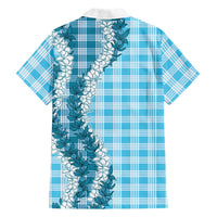 Blue Hawaii Palaka Family Matching Off Shoulder Short Dress and Hawaiian Shirt Hawaiian Honohono Lei