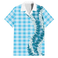 Blue Hawaii Palaka Family Matching Short Sleeve Bodycon Dress and Hawaiian Shirt Hawaiian Honohono Lei