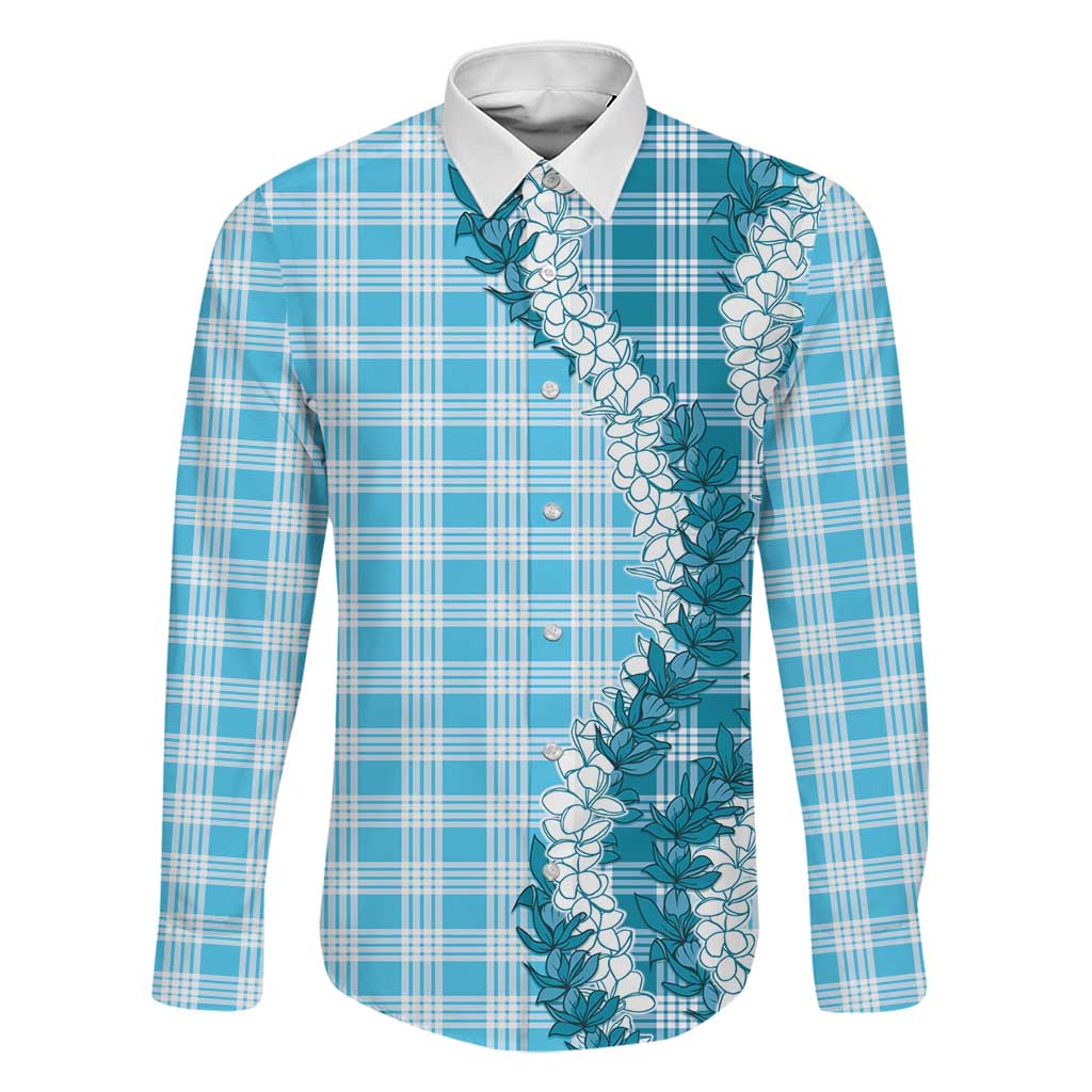 Blue Hawaii Palaka Family Matching Short Sleeve Bodycon Dress and Hawaiian Shirt Hawaiian Honohono Lei