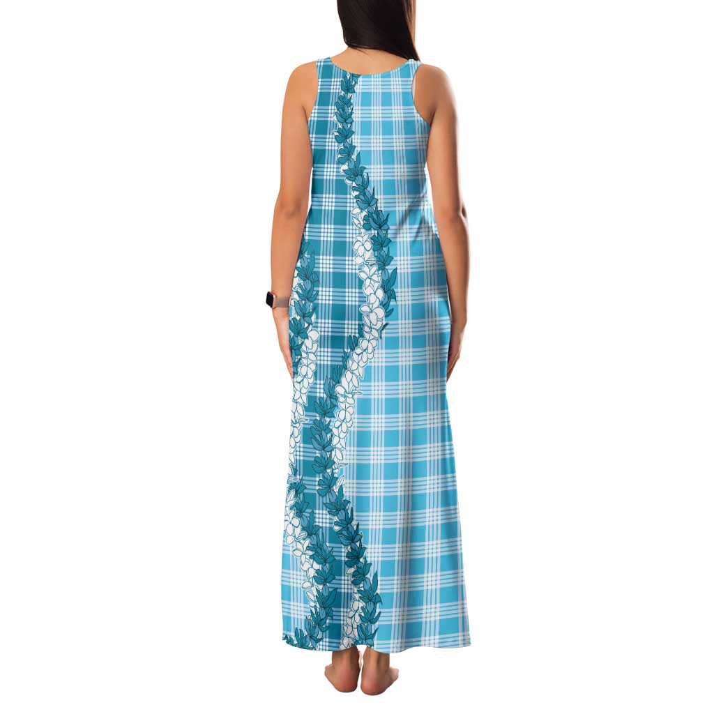 Blue Hawaii Palaka Family Matching Tank Maxi Dress and Hawaiian Shirt Hawaiian Honohono Lei