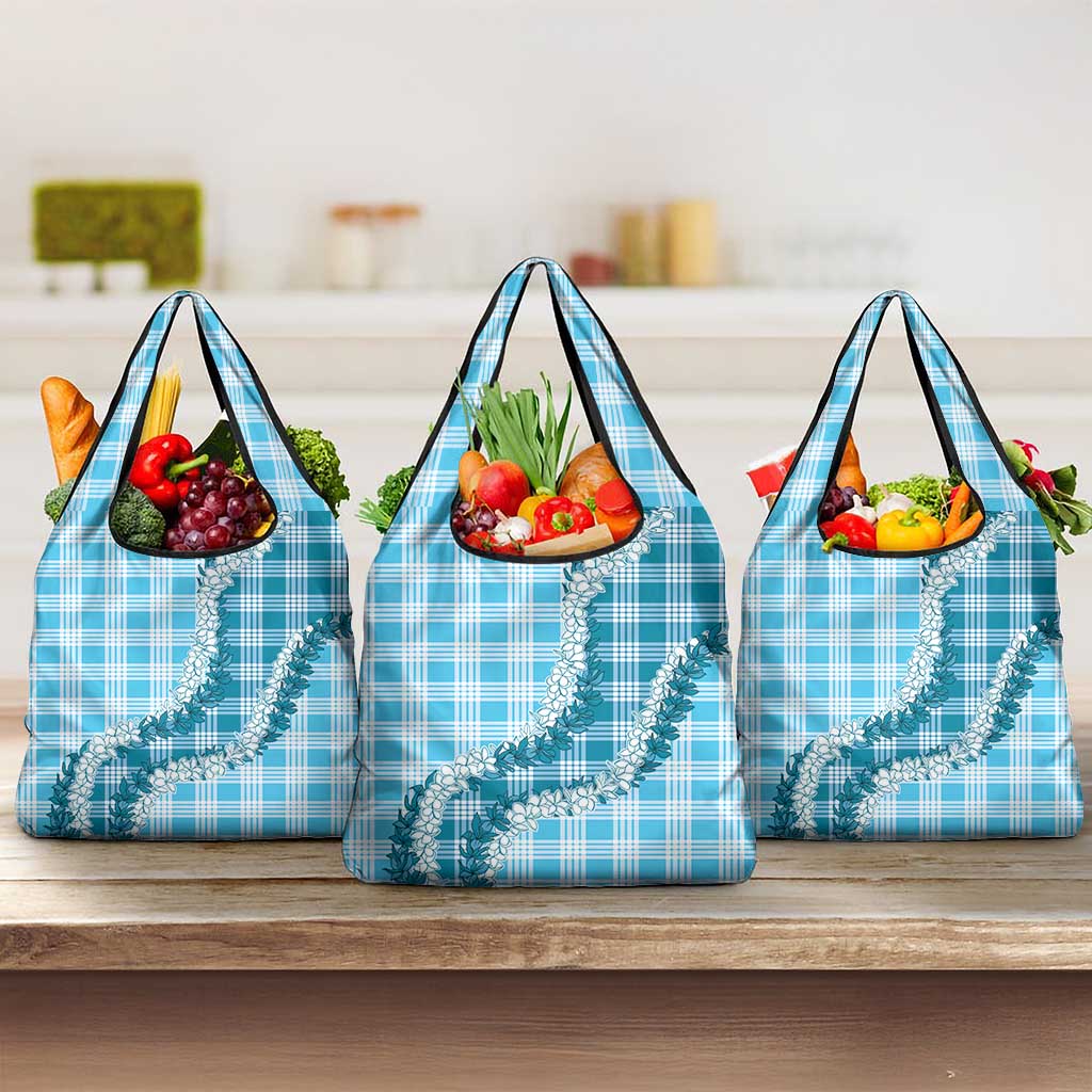 Blue Hawaii Palaka Grocery Bag Hawaiian Honohono Lei LT05 3-pack One Size Blue - Polynesian Pride