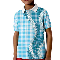 Blue Hawaii Palaka Kid Polo Shirt Hawaiian Honohono Lei LT05 Kid Blue - Polynesian Pride