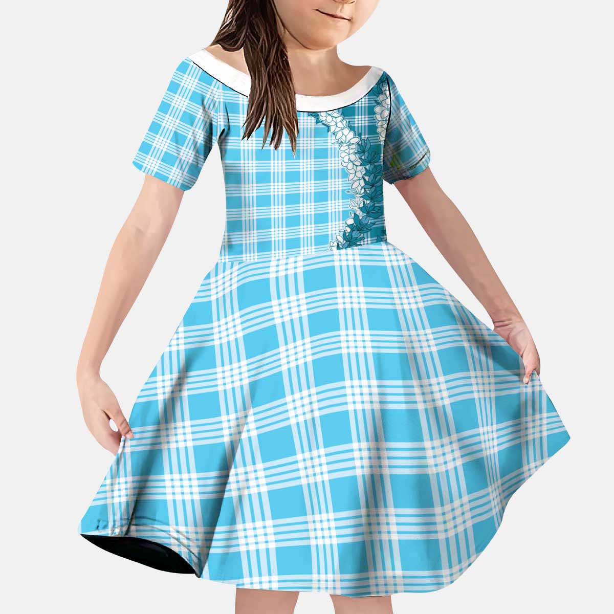 Blue Hawaii Palaka Kid Short Sleeve Dress Hawaiian Honohono Lei LT05 KID Blue - Polynesian Pride