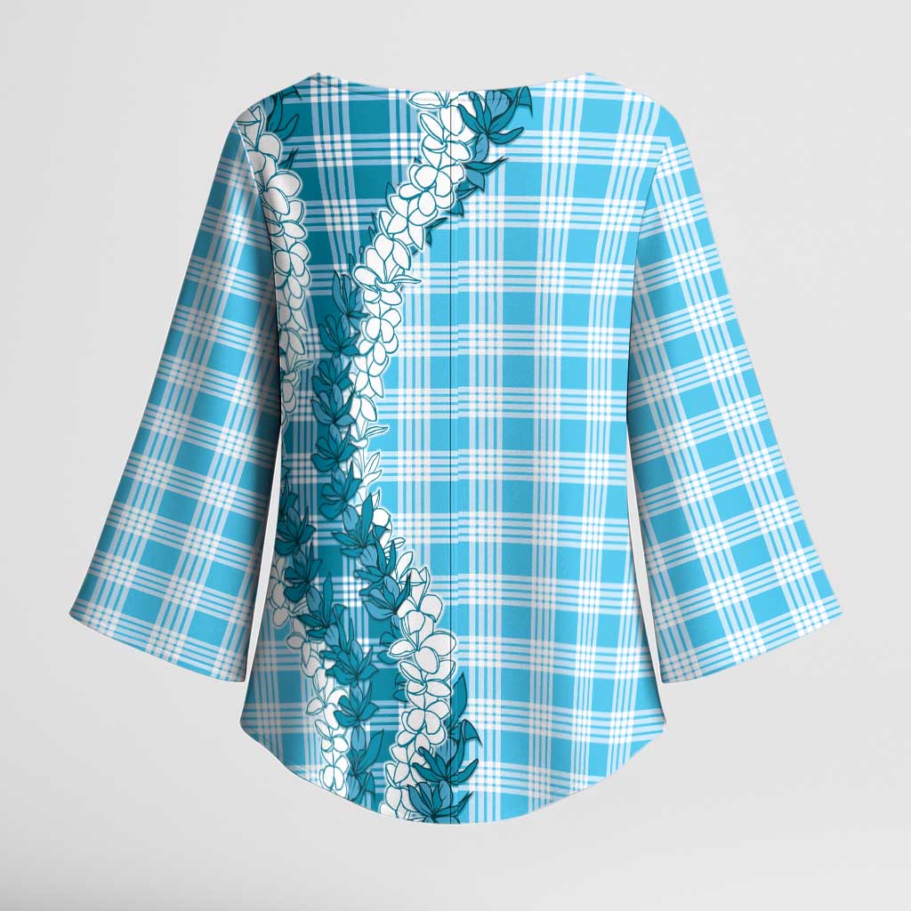 Blue Hawaii Palaka Kimono Sleeve Blouse Hawaiian Honohono Lei LT05 - Polynesian Pride