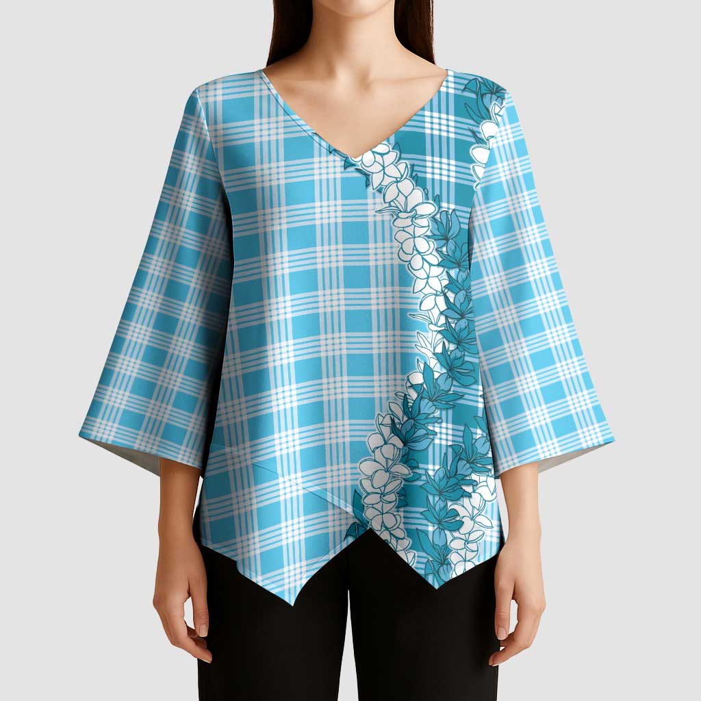 Blue Hawaii Palaka Kimono Sleeve Blouse Hawaiian Honohono Lei LT05 - Polynesian Pride