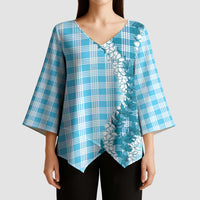 Blue Hawaii Palaka Kimono Sleeve Blouse Hawaiian Honohono Lei LT05 - Polynesian Pride