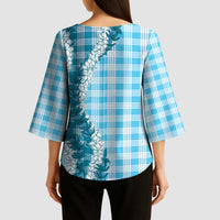 Blue Hawaii Palaka Kimono Sleeve Blouse Hawaiian Honohono Lei LT05 - Polynesian Pride