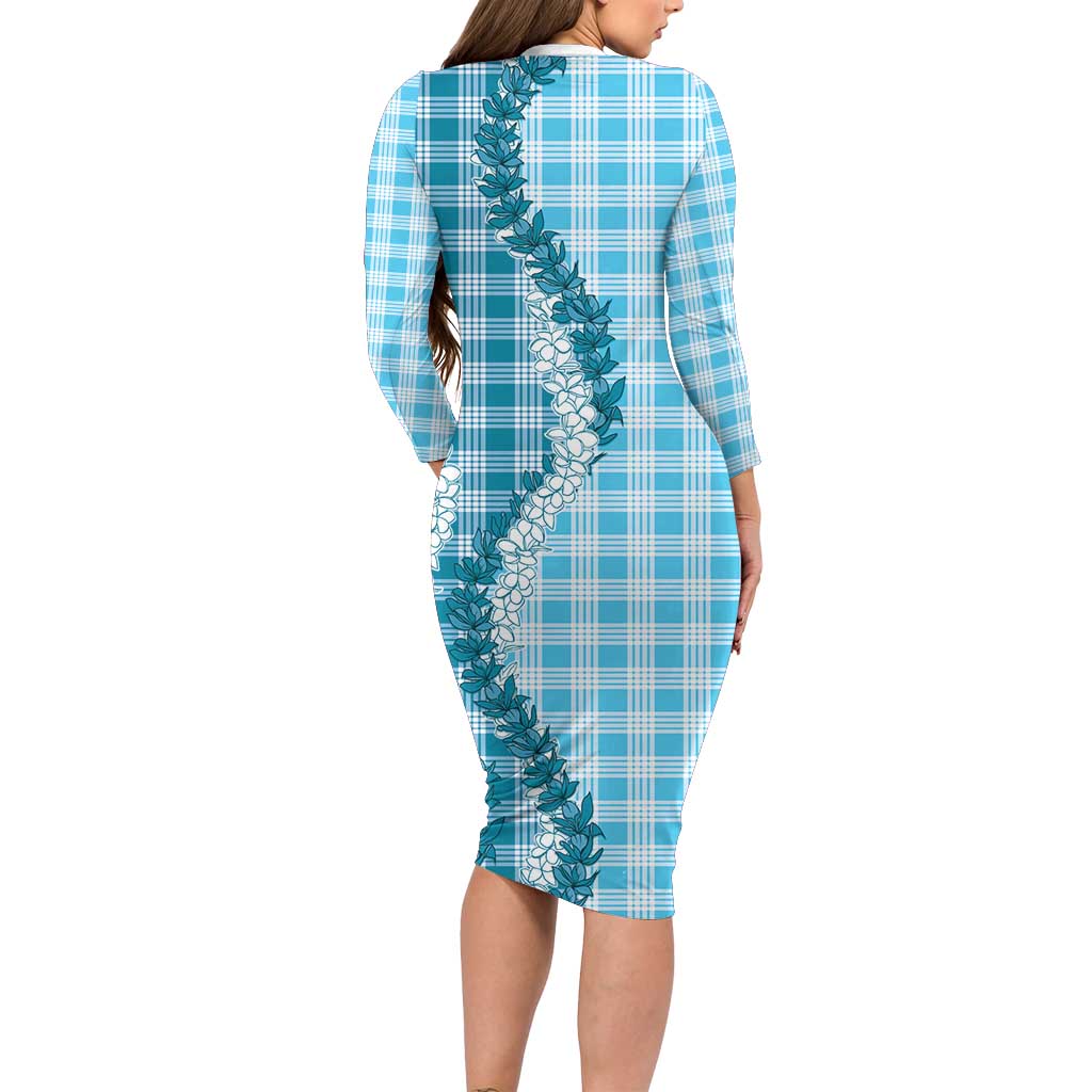 Blue Hawaii Palaka Long Sleeve Bodycon Dress Hawaiian Honohono Lei LT05 - Polynesian Pride
