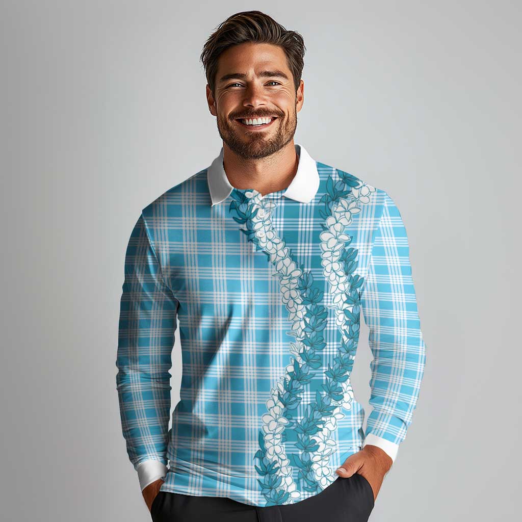 Blue Hawaii Palaka Long Sleeve Polo Shirt Hawaiian Honohono Lei LT05 - Polynesian Pride