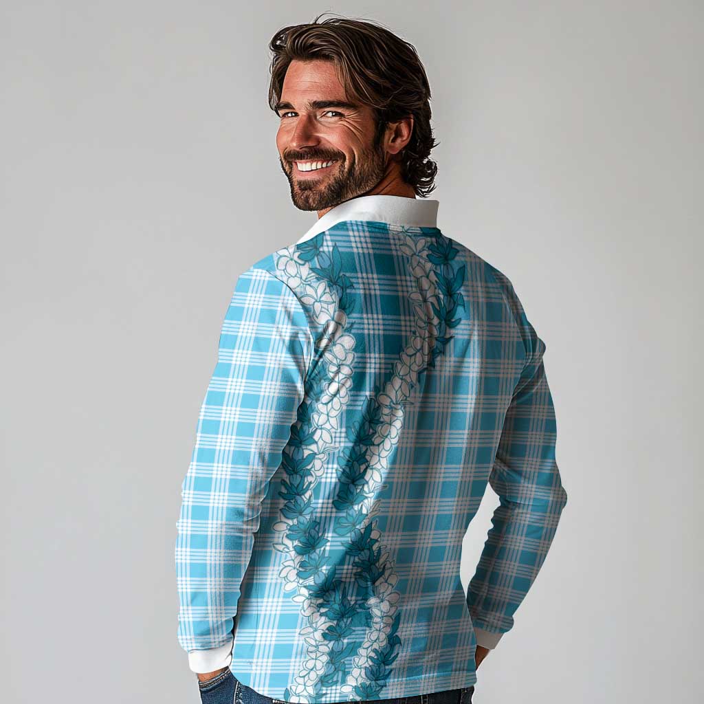 Blue Hawaii Palaka Long Sleeve Polo Shirt Hawaiian Honohono Lei LT05 - Polynesian Pride