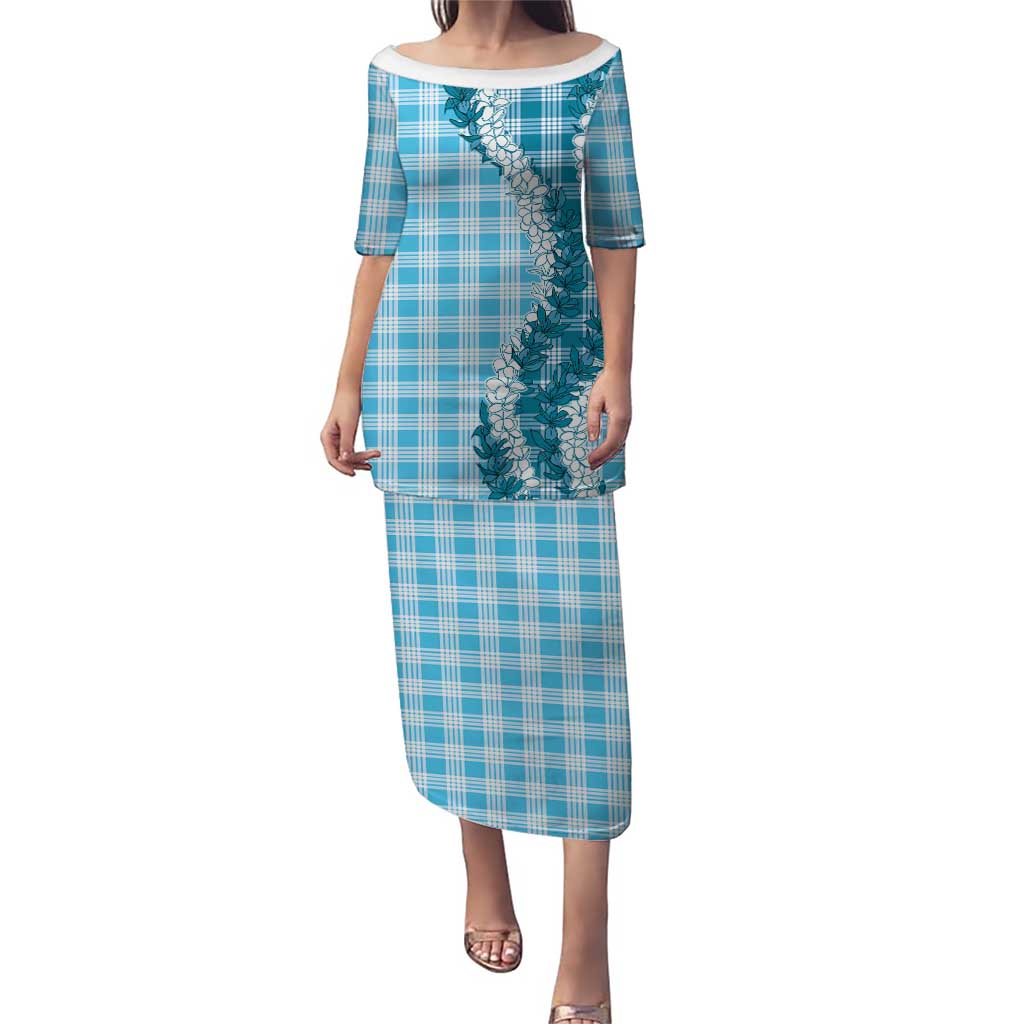 Blue Hawaii Palaka Puletasi Hawaiian Honohono Lei LT05 Long Dress Blue - Polynesian Pride