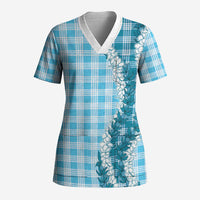 Blue Hawaii Palaka Scrub Top Hawaiian Honohono Lei LT05 Adult Blue - Polynesian Pride