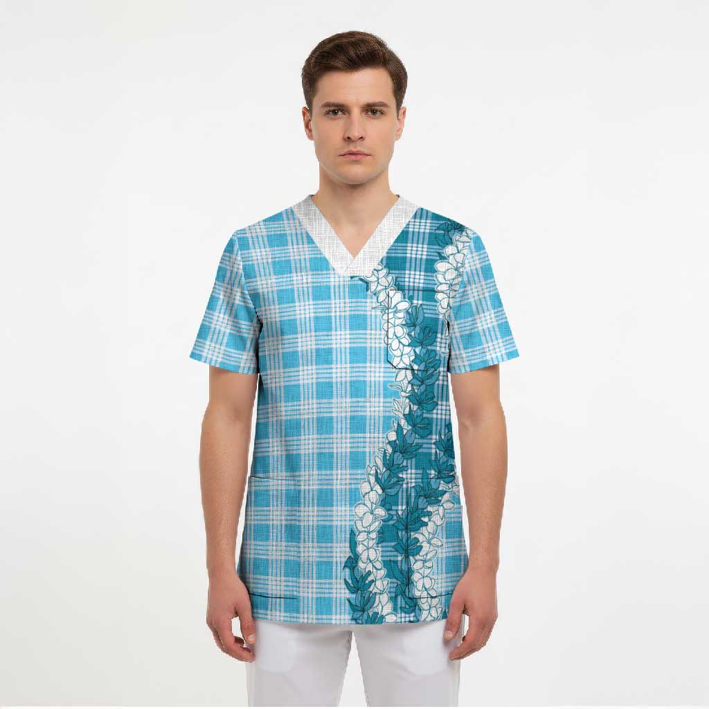 Blue Hawaii Palaka Scrub Top Hawaiian Honohono Lei LT05 - Polynesian Pride