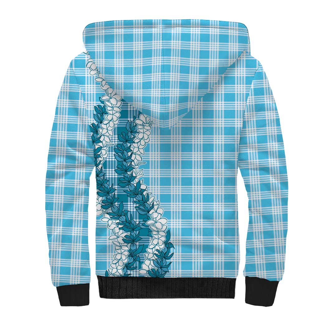 Blue Hawaii Palaka Sherpa Hoodie Hawaiian Honohono Lei LT05 - Polynesian Pride