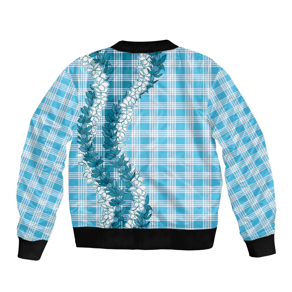 Blue Hawaii Palaka Sleeve Zip Bomber Jacket Hawaiian Honohono Lei LT05 - Polynesian Pride
