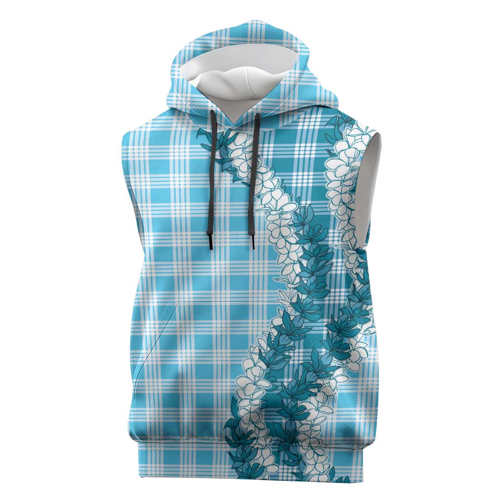 Blue Hawaii Palaka Sleeveless Hoodie Hawaiian Honohono Lei LT05 Blue - Polynesian Pride