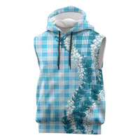 Blue Hawaii Palaka Sleeveless Hoodie Hawaiian Honohono Lei LT05 Blue - Polynesian Pride