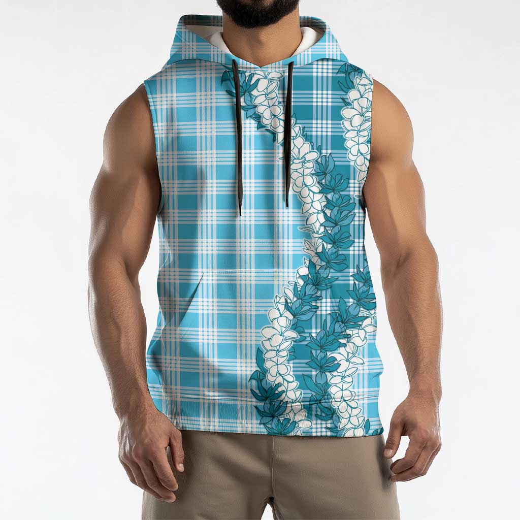 Blue Hawaii Palaka Sleeveless Hoodie Hawaiian Honohono Lei LT05 - Polynesian Pride