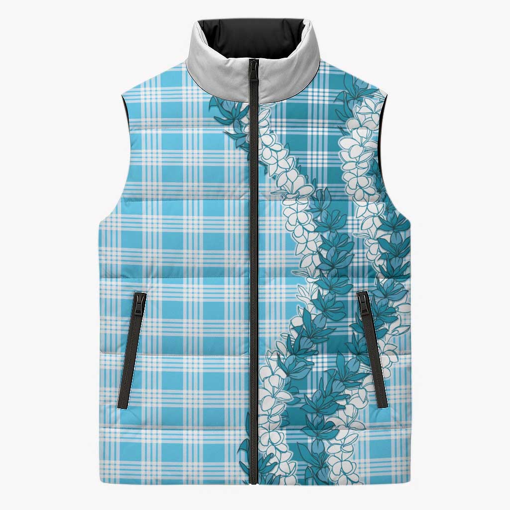 Blue Hawaii Palaka Sleeveless Puffer Jacket Hawaiian Honohono Lei LT05 Unisex Blue - Polynesian Pride