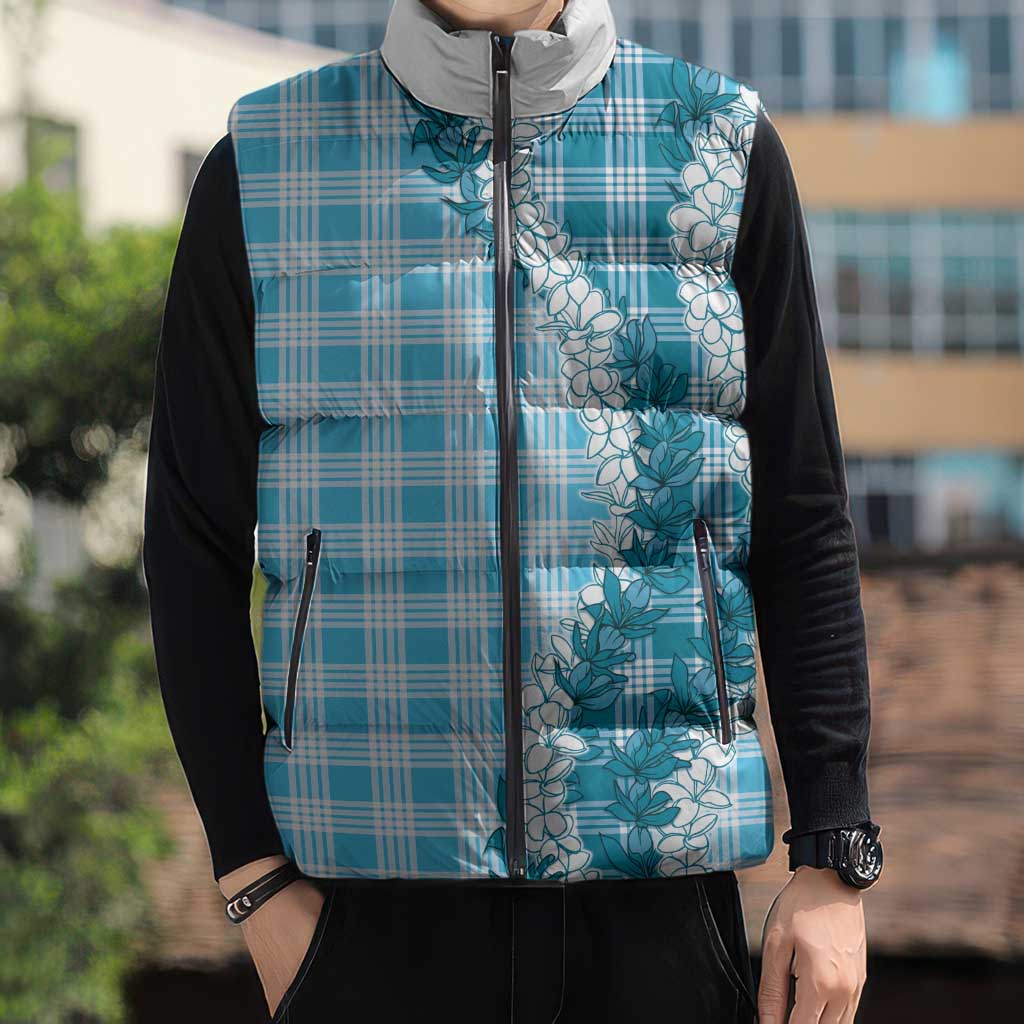 Blue Hawaii Palaka Sleeveless Puffer Jacket Hawaiian Honohono Lei LT05 - Polynesian Pride