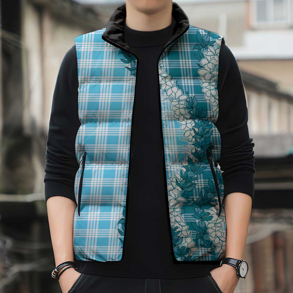 Blue Hawaii Palaka Sleeveless Puffer Jacket Hawaiian Honohono Lei LT05 - Polynesian Pride