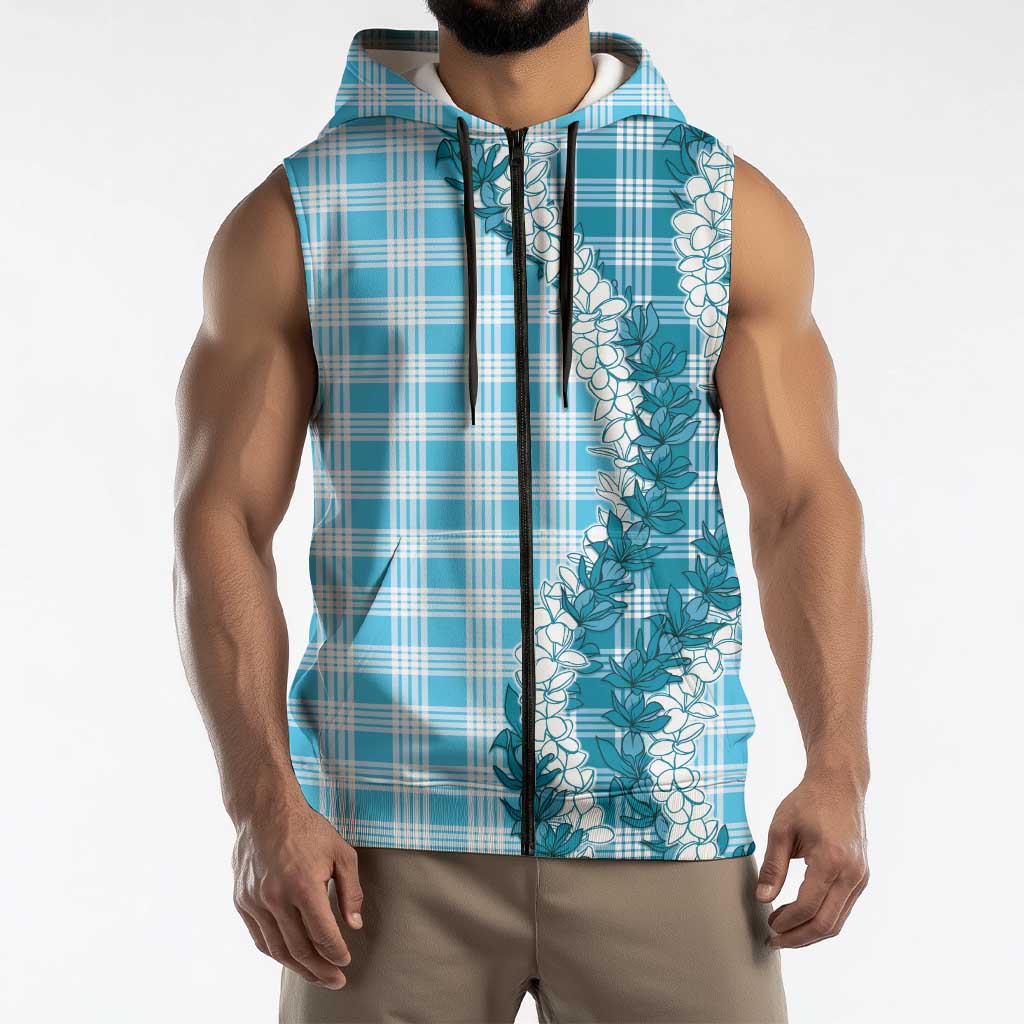 Blue Hawaii Palaka Sleeveless Zip Hoodie Hawaiian Honohono Lei LT05 - Polynesian Pride