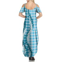 Blue Hawaii Palaka Summer Maxi Dress Hawaiian Honohono Lei LT05 - Polynesian Pride