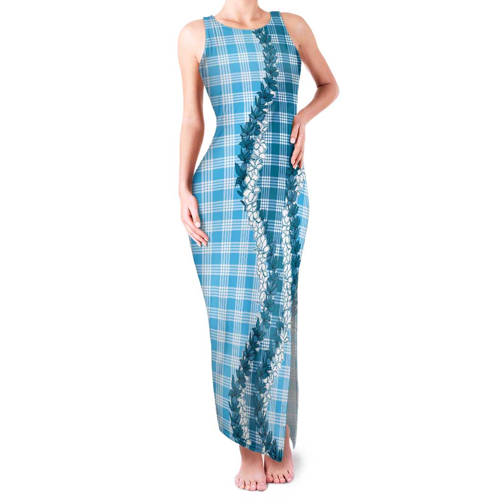 Blue Hawaii Palaka Tank Maxi Dress Hawaiian Honohono Lei LT05 Women Blue - Polynesian Pride
