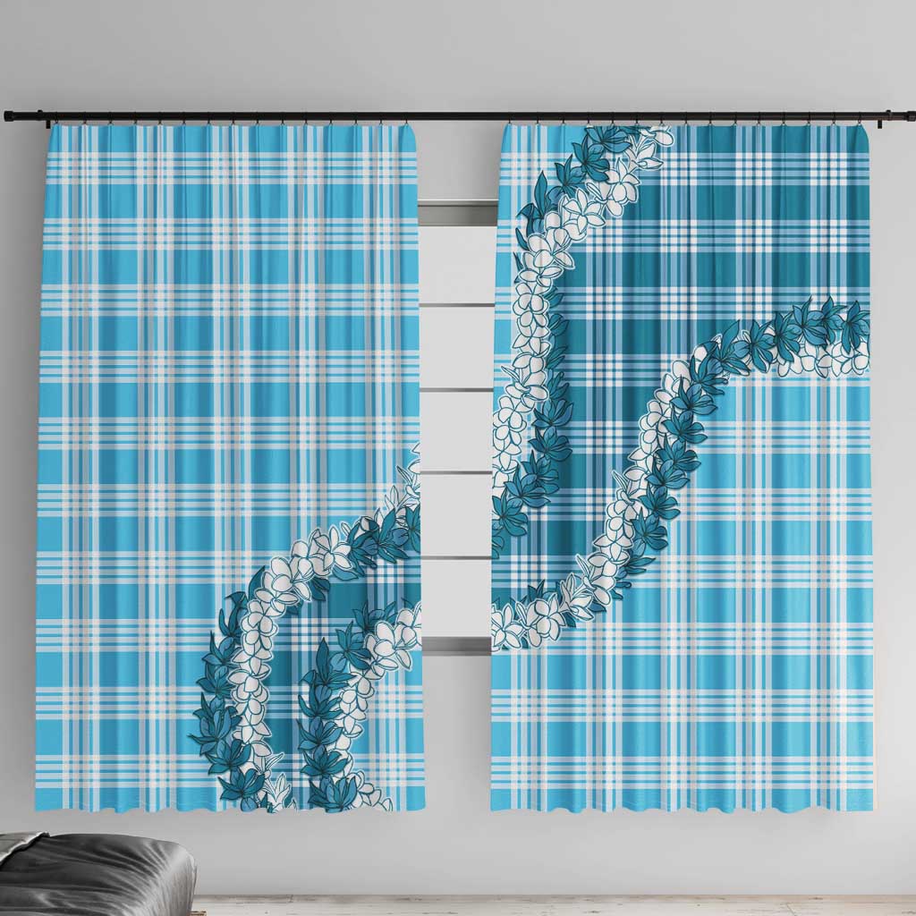 Blue Hawaii Palaka Window Curtain Hawaiian Honohono Lei LT05 With Hooks Blue - Polynesian Pride