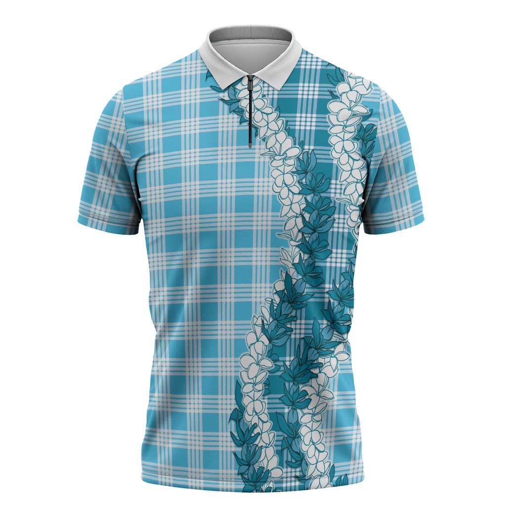 Blue Hawaii Palaka Zipper Polo Shirt Hawaiian Honohono Lei LT05 Blue - Polynesian Pride