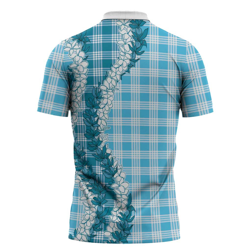 Blue Hawaii Palaka Zipper Polo Shirt Hawaiian Honohono Lei LT05 - Polynesian Pride