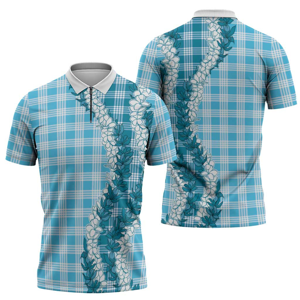 Blue Hawaii Palaka Zipper Polo Shirt Hawaiian Honohono Lei LT05 - Polynesian Pride