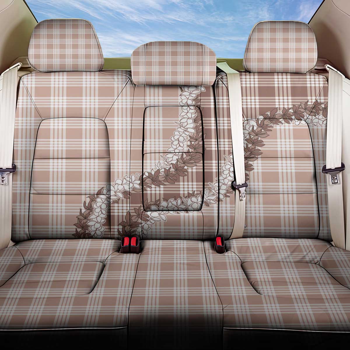 Beige Hawaii Palaka Back Car Seat Cover Hawaiian Honohono Lei