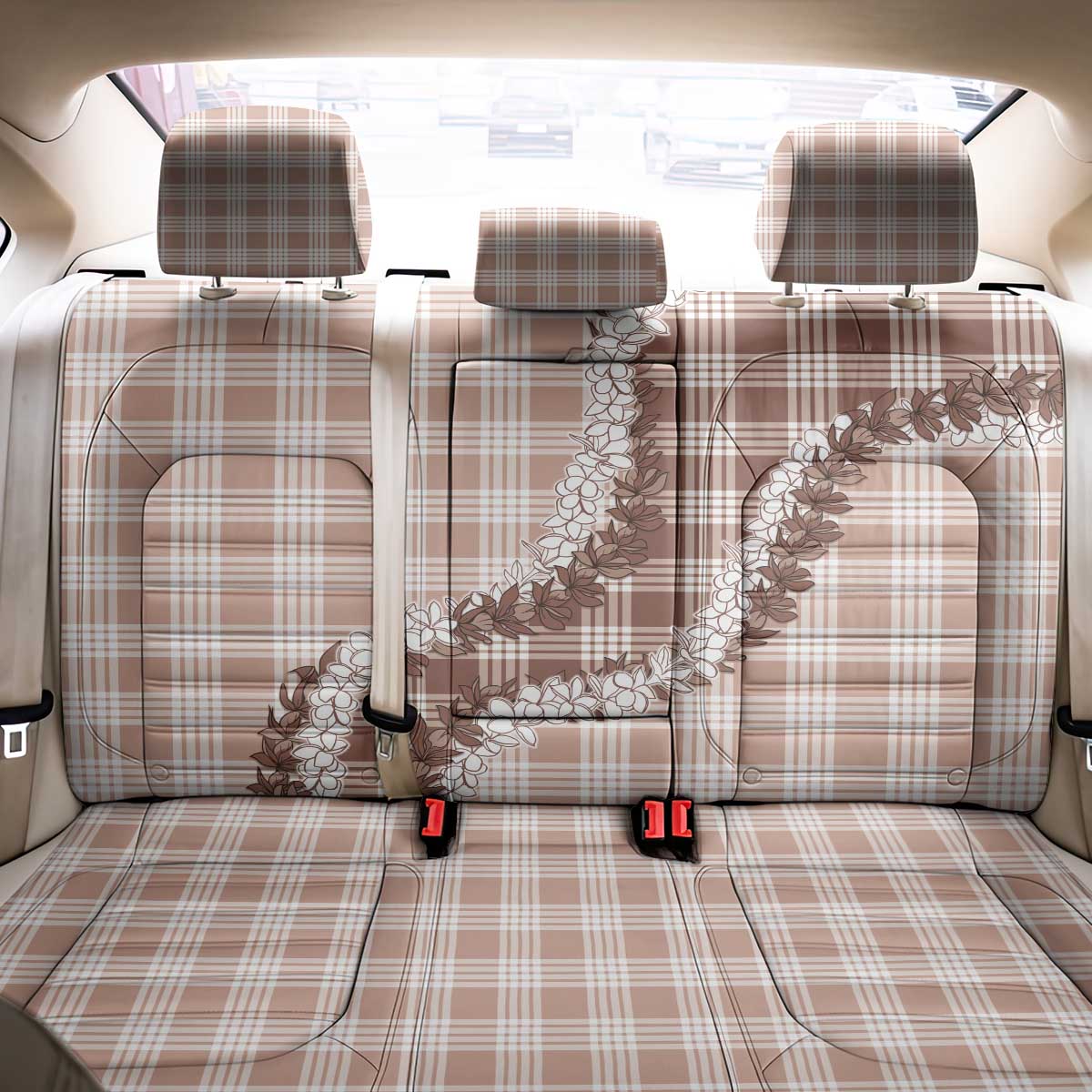 Beige Hawaii Palaka Back Car Seat Cover Hawaiian Honohono Lei LT05 - Polynesian Pride